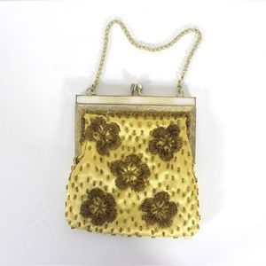 Vintage Satin Beaded Evening Bag Clutch